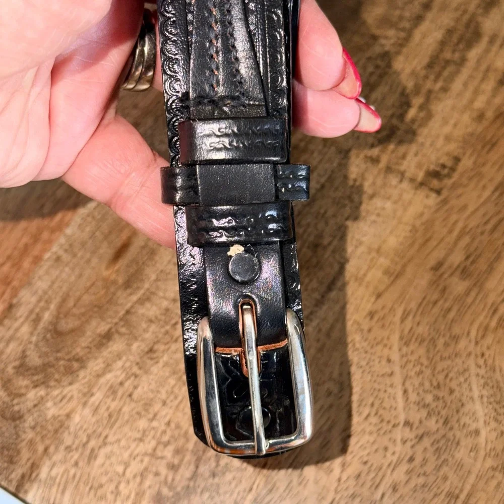 Mens Black Embossed Leather Belt Extra Long 58